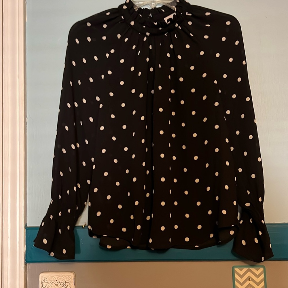 Loft Blouse Size M. Black with cream Polk-a-dots.